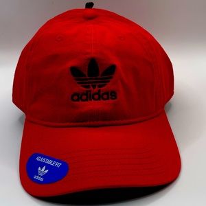 Red Adidas strap back hat.